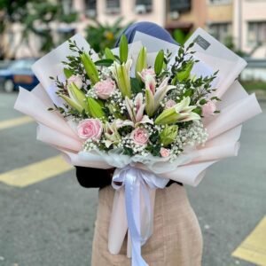 Lily with baby Pink roses