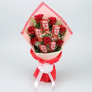Red Roses Bunch With Kitkat Chocolates